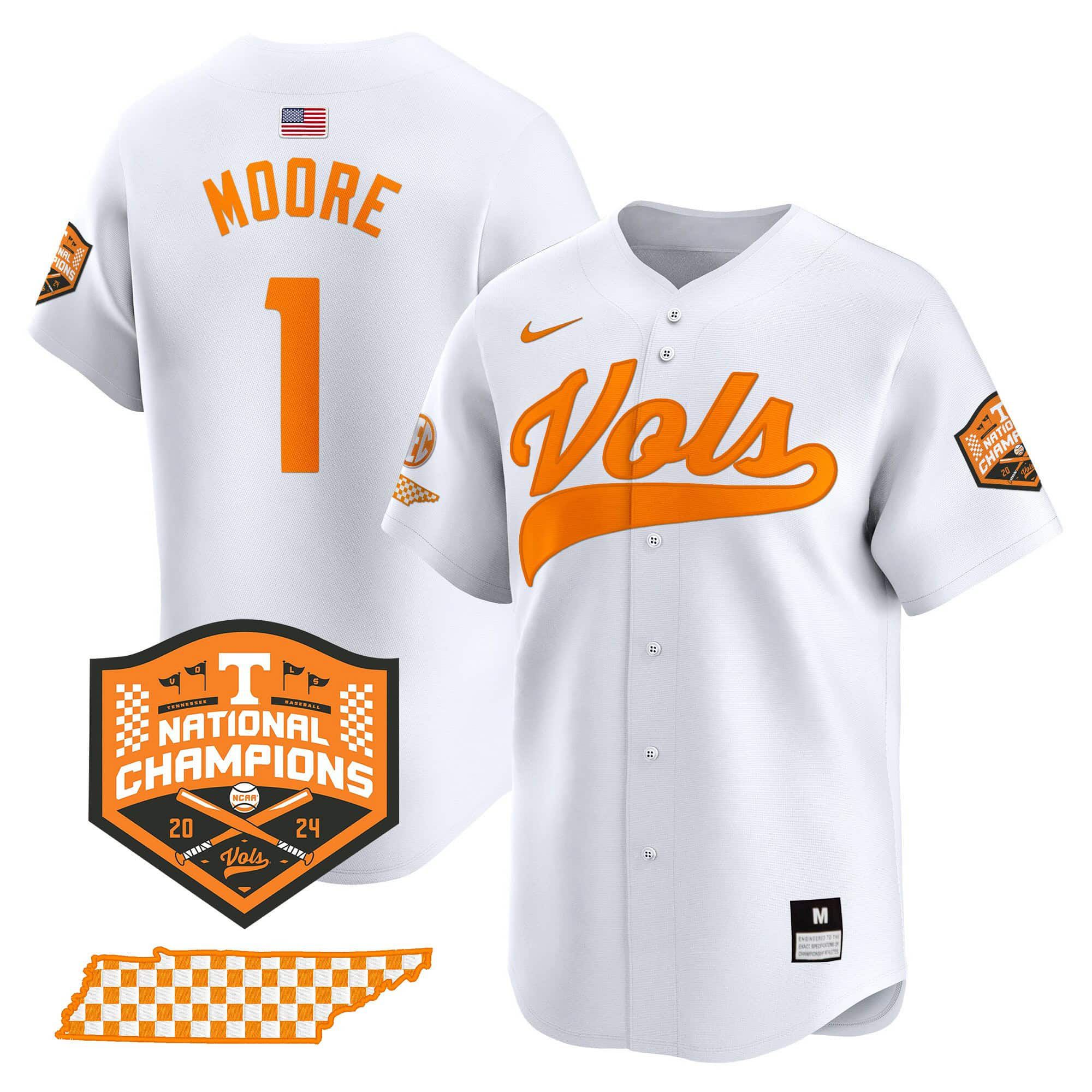 Men Tennessee Volunteers #1 Moore White 2024 Nike Champions Vapor Premier Limited NCAA Jersey->ncaa teams->NCAA Jersey